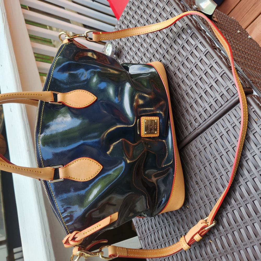 Dooney & Bourke Black and Tan Shoulder Bag with Gold Hardware
